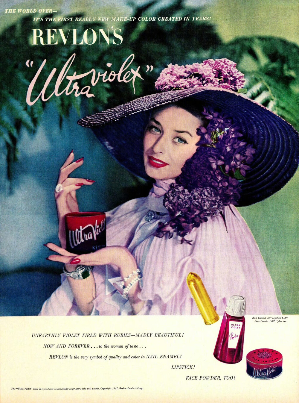 1940年代露華濃(Revlon)的彩妝廣告。 ???