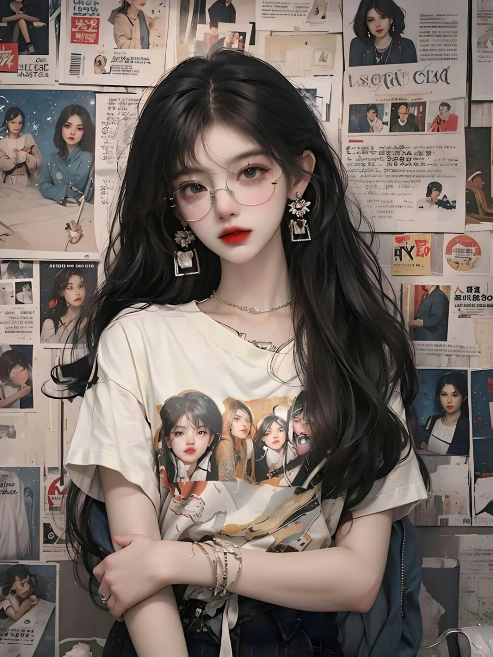 手绘 杂志 女头