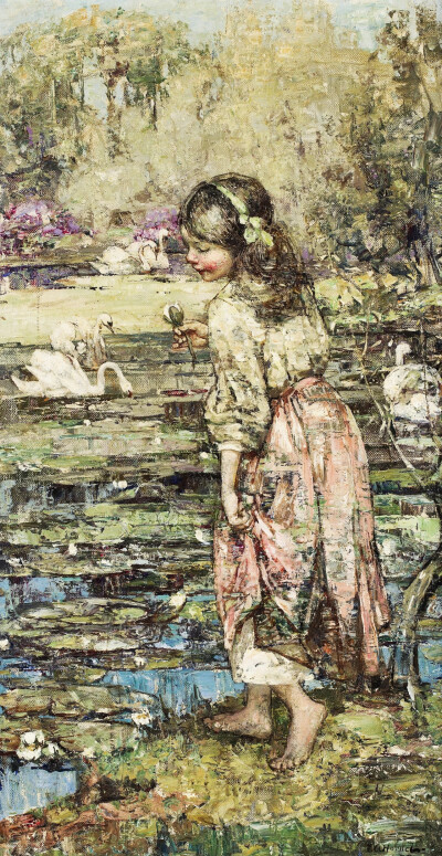 爱德华·阿特金森·何耐尔（Edward Atkinson Hornel）是苏格兰风景、花卉和树叶画家。他专注于捕捉自然主义的光，尤其是在风景人物画中。爱德华·阿特金森·何耐尔用调色刀直接上强烈色彩的这个绘画过程使得他的作品中有…