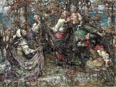 爱德华·阿特金森·何耐尔（Edward Atkinson Hornel）是苏格兰风景、花卉和树叶画家。他专注于捕捉自然主义的光，尤其是在风景人物画中。爱德华·阿特金森·何耐尔用调色刀直接上强烈色彩的这个绘画过程使得他的作品中有…