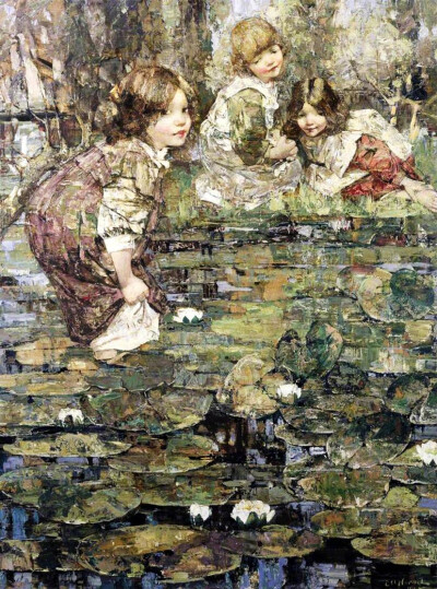 爱德华·阿特金森·何耐尔（Edward Atkinson Hornel）是苏格兰风景、花卉和树叶画家。他专注于捕捉自然主义的光，尤其是在风景人物画中。爱德华·阿特金森·何耐尔用调色刀直接上强烈色彩的这个绘画过程使得他的作品中有…