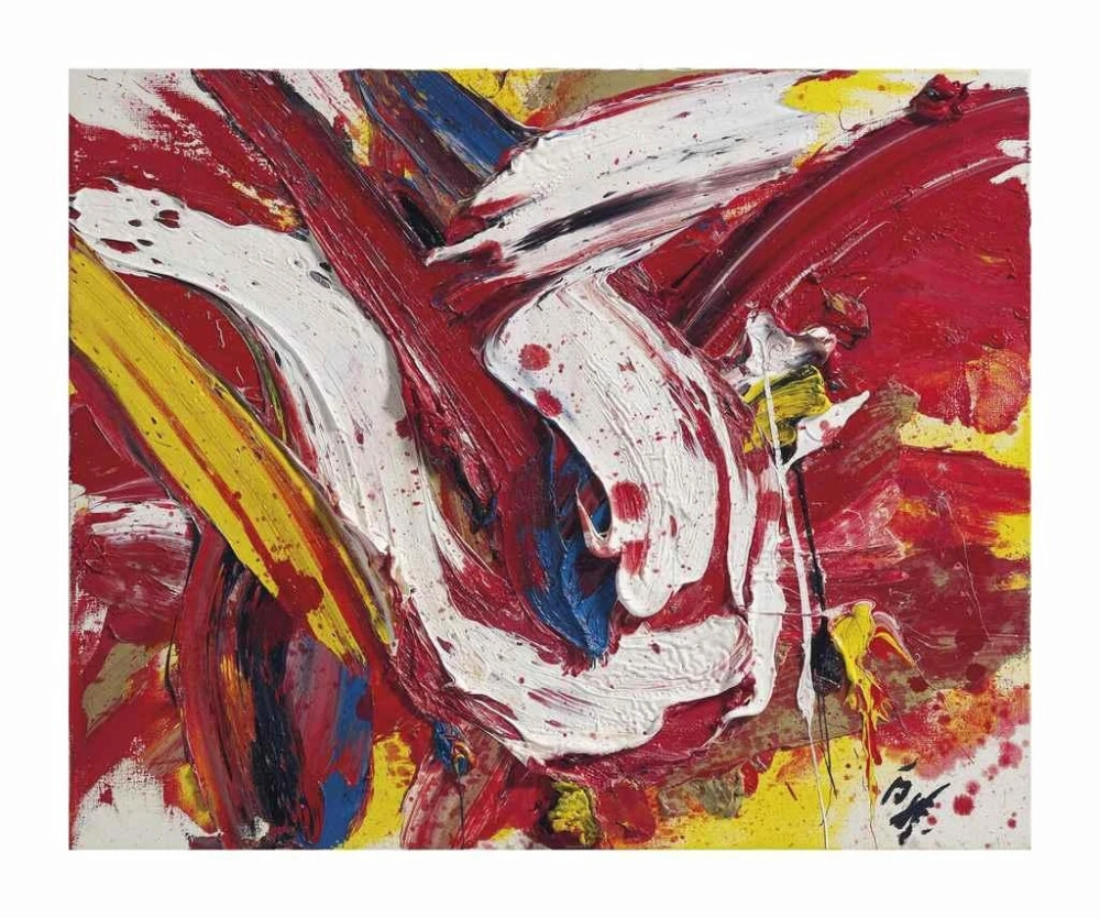 白发一雄（Kazuo Shiraga），日本画家、行为艺术家，日本“零族”艺术团体及“具体派”艺术团体成员，生于日本尼崎市。早期艺术创作带有行为艺术的形式，后期受美国抽象艺术的影响创作出独具特色的艺术手法——“足绘”。常将自己的艺术创作行为看作是身体的“瞬间生命力对生与死的诀择”。