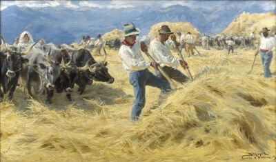 Peder Severin Krøyer：阿布鲁齐的打谷场，1890年
丹麦哥本哈根艺术博物馆
