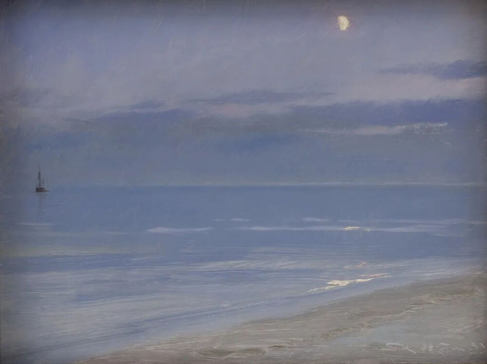 Peder Severin Krøyer：月光下的斯卡恩海滩，1899年
丹麦哥本哈根艺术博物馆
