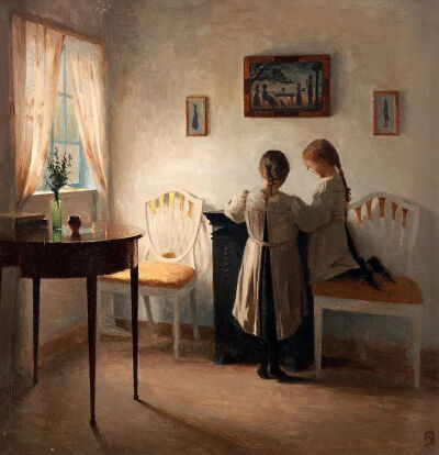 Peter Ilsted：正在玩耍的两个小女孩，约 1900 年