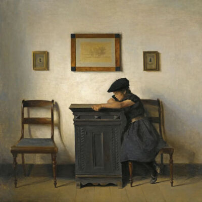 Peter Ilsted：室内戴平顶帽的少女，1924年