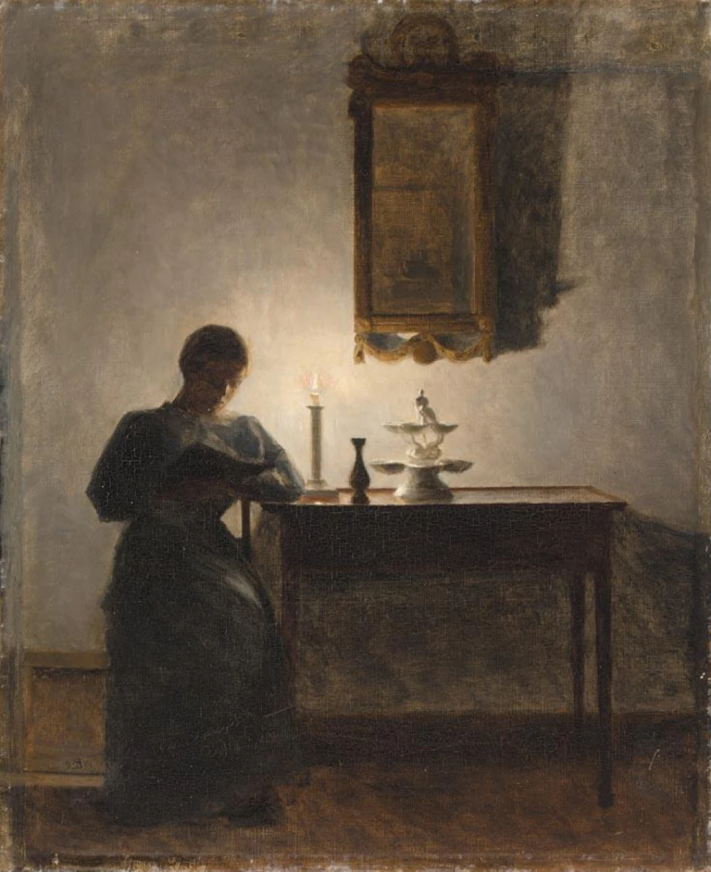 Peter Ilsted：在室内阅读的女士，1901年