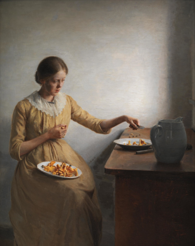 Peter Ilsted：准备鸡油菇的少女，1892年