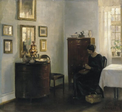 Carl Vilhelm Holsøe：拿碗的女士，约1900年