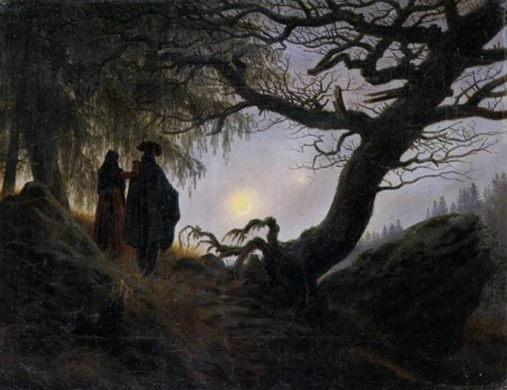 卡斯帕·大卫·弗里德里希 (Caspar David Friedrich)，《凝视月亮的男人和女人》 (c.1824) 