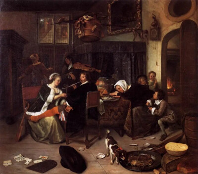 扬·哈菲克松·斯特恩
《放纵的家族》（The Dissolute Household）
1664年，油画，80.5cmx89cm
英国阿普斯利邸宅博物馆
