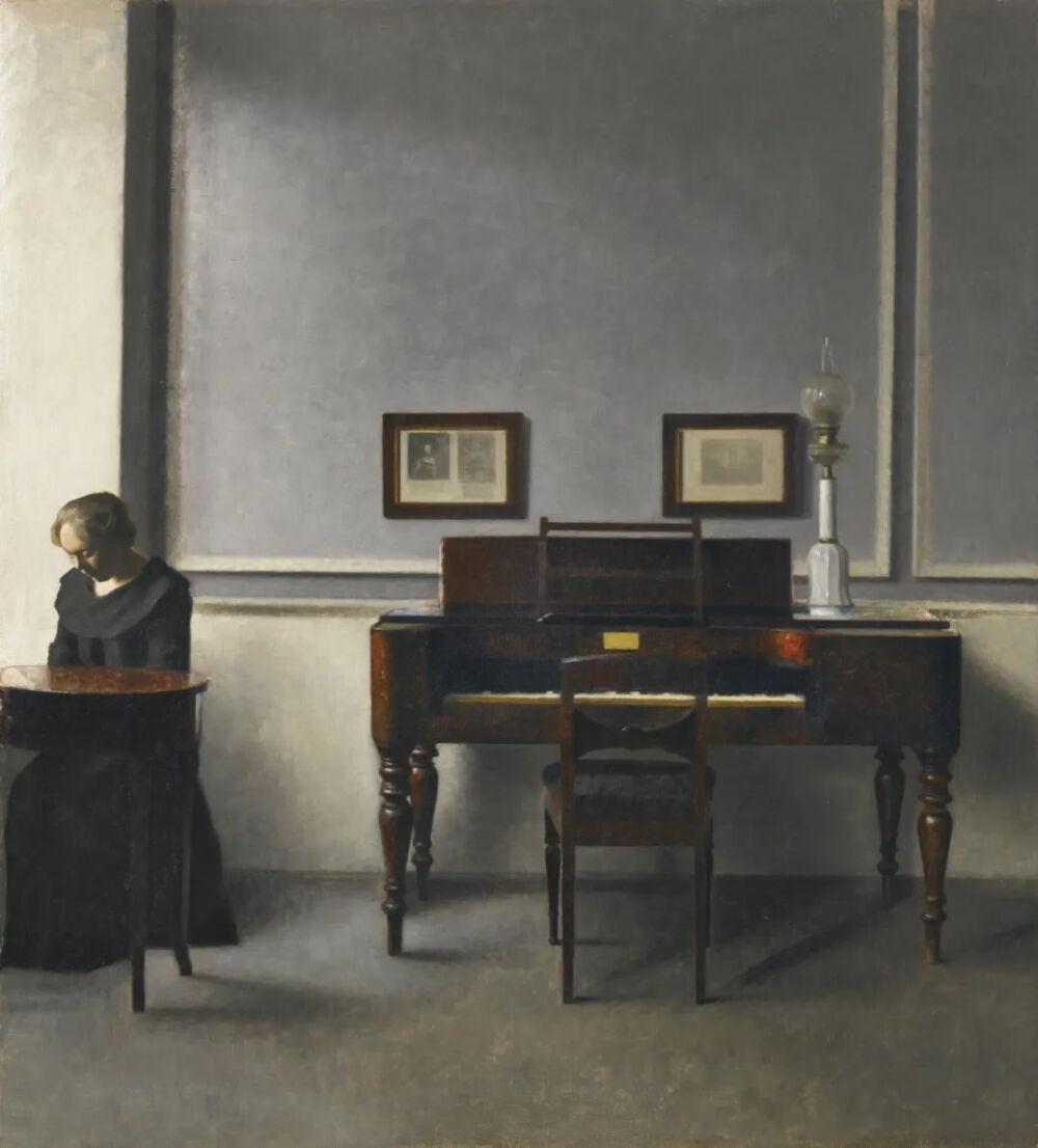 Vilhelm Hammershøi：艾达和钢琴，1901年