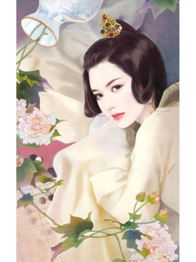 朱唇一点桃花殷，宿妆娇羞偏髻鬟。
——唐·岑参《醉戏窦子美人》