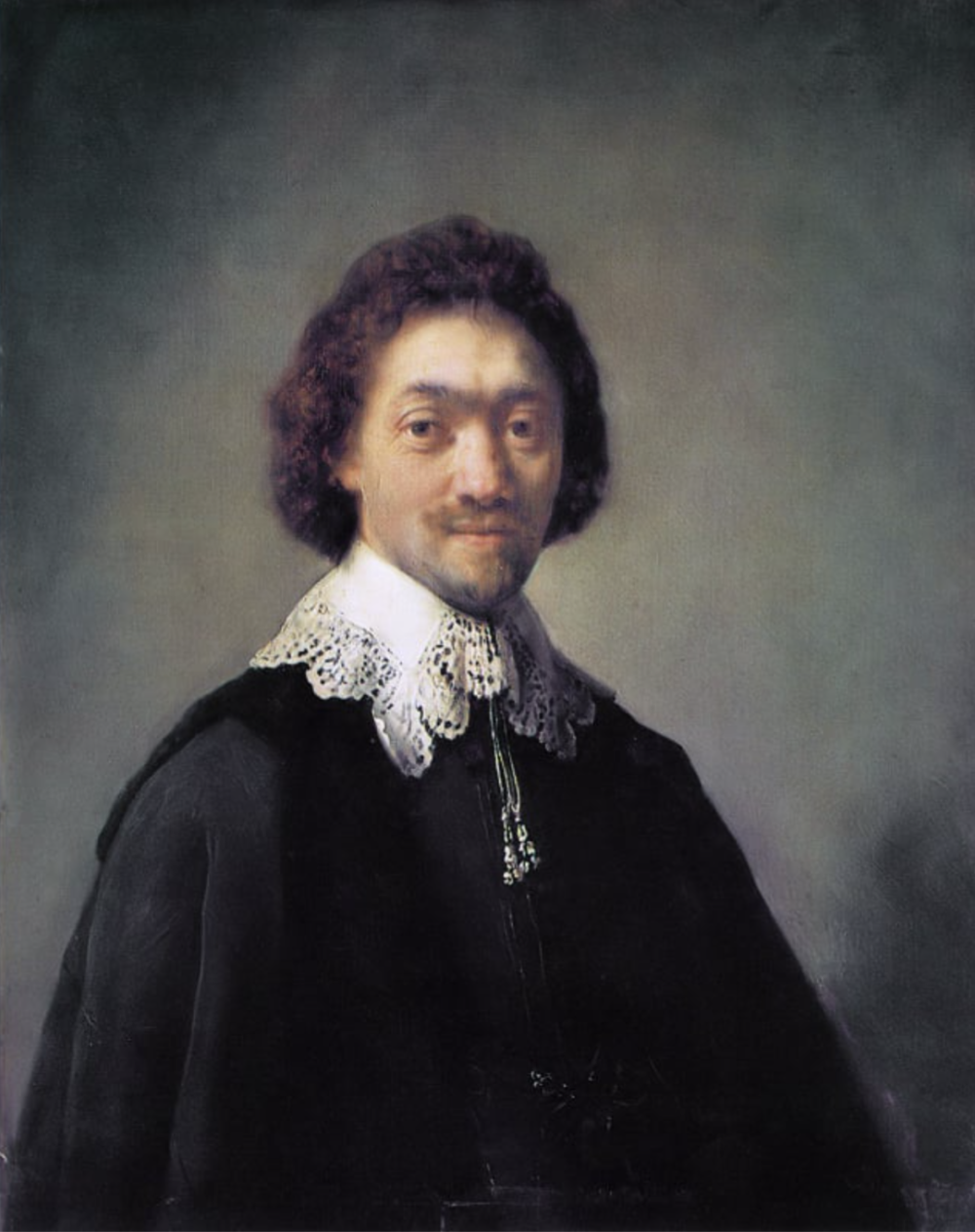 伦勃朗·凡·莱恩 (Rembrandt van Rijn)，莫里茨·惠更斯 (Maurits Huygens) (1632)。公共领域，通过维基共享资源。