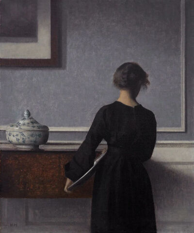 Vilhelm Hammershøi：艾达的背影，1904年
兰德斯艺术博物馆
