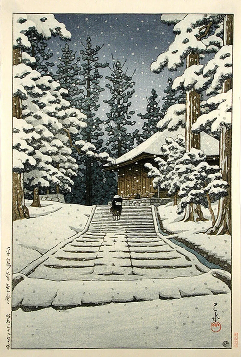 雪中的金堂（绝笔），川濑巴水，1957