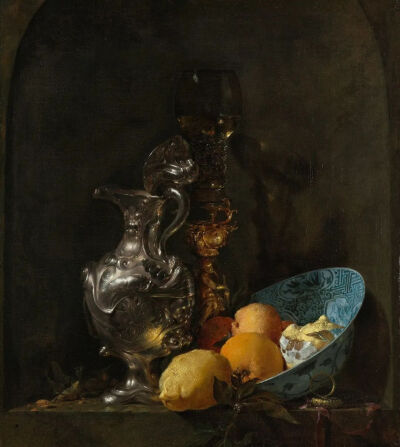 Willem Kalf：银壶和瓷碗，1656年，丹麦哥本哈根艺术博物馆