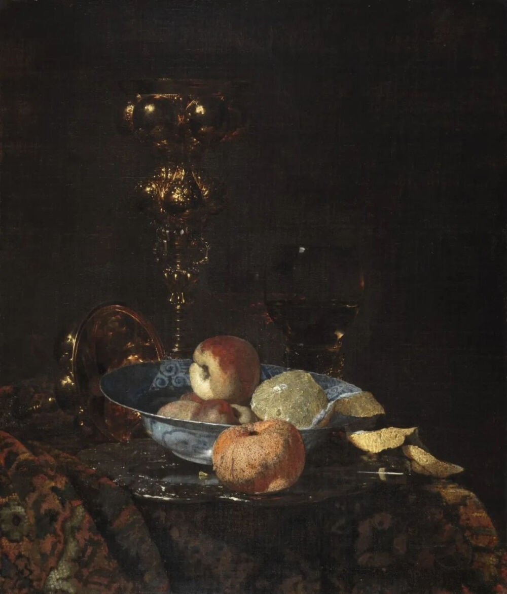 Willem Kalf：带有科伦拜恩高脚杯的静物，1660年
密歇根州底特律艺术博物馆
