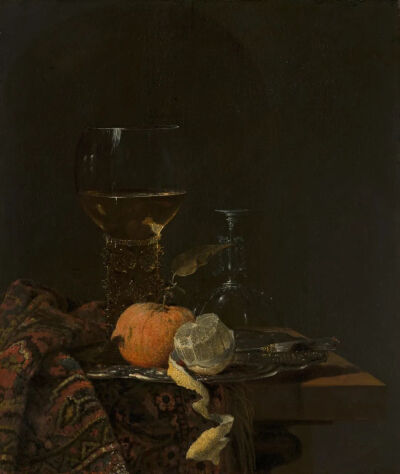 Willem Kalf：罗默酒杯的静物，1659年
莫瑞泰斯皇家美术馆
