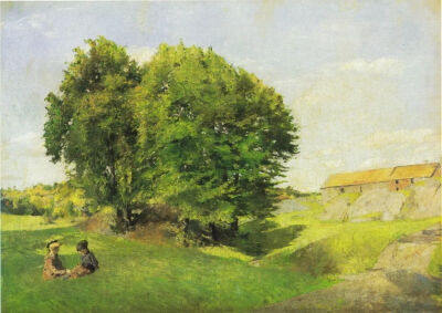 Kitty Lange Kielland 和 Harriet Backer：两个孩子和一群树，1885年，私人收藏