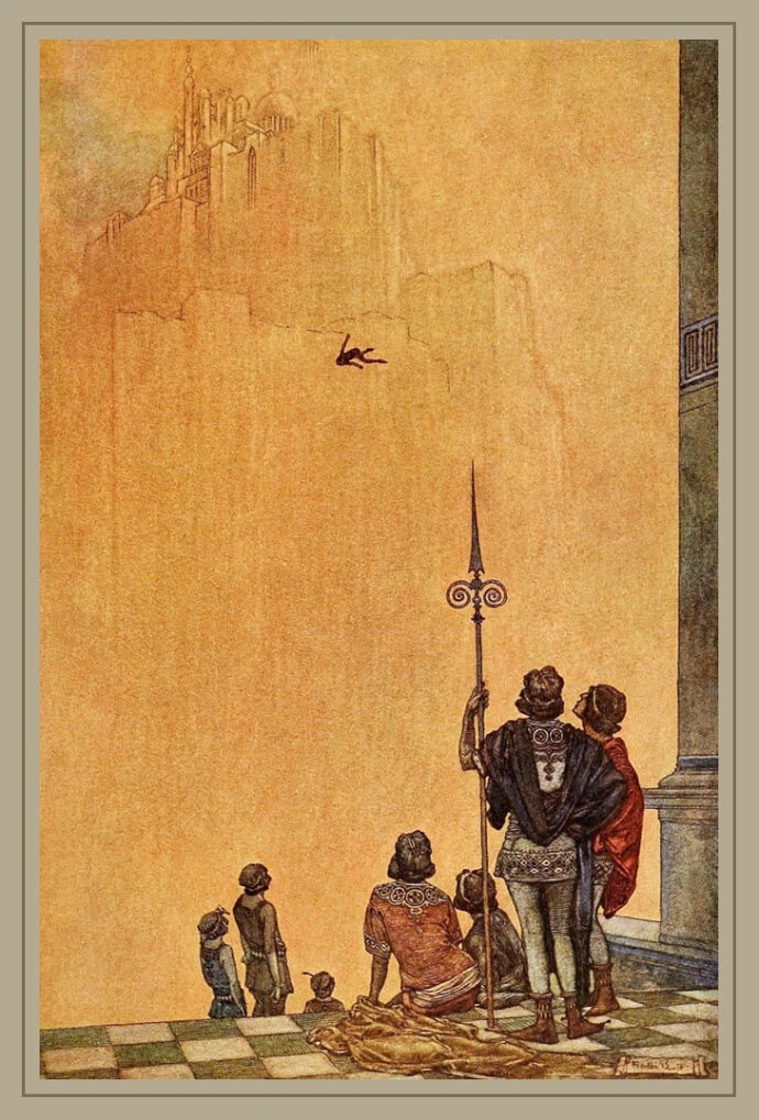 美国插画大师 Franklin Booth(July 8, 1874 – August 28, 1948)最著名的作品之一就是为《飞行岛之夜》（The Night Land）创作的插图，小说作者是英国作家William Hope Hodgson(1877—1918）。