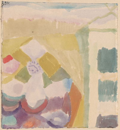 Interieur mit der Uhr(Interior with the Clock),
1913,Watercolor on paper mounted on cardboard,17.78×16.51cm
