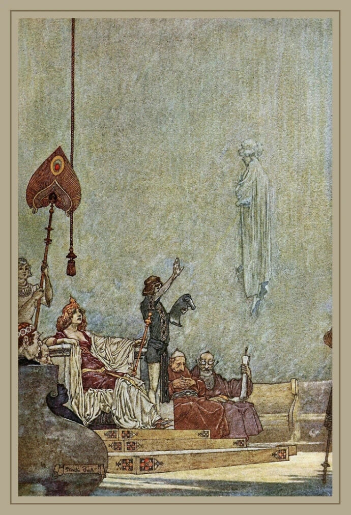 美国插画大师 Franklin Booth(July 8, 1874 – August 28, 1948)最著名的作品之一就是为《飞行岛之夜》（The Night Land）创作的插图，小说作者是英国作家William Hope Hodgson(1877—1918）。