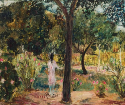 <Niña en el jardín>
木板油画，50 x 61 cm，约1960
