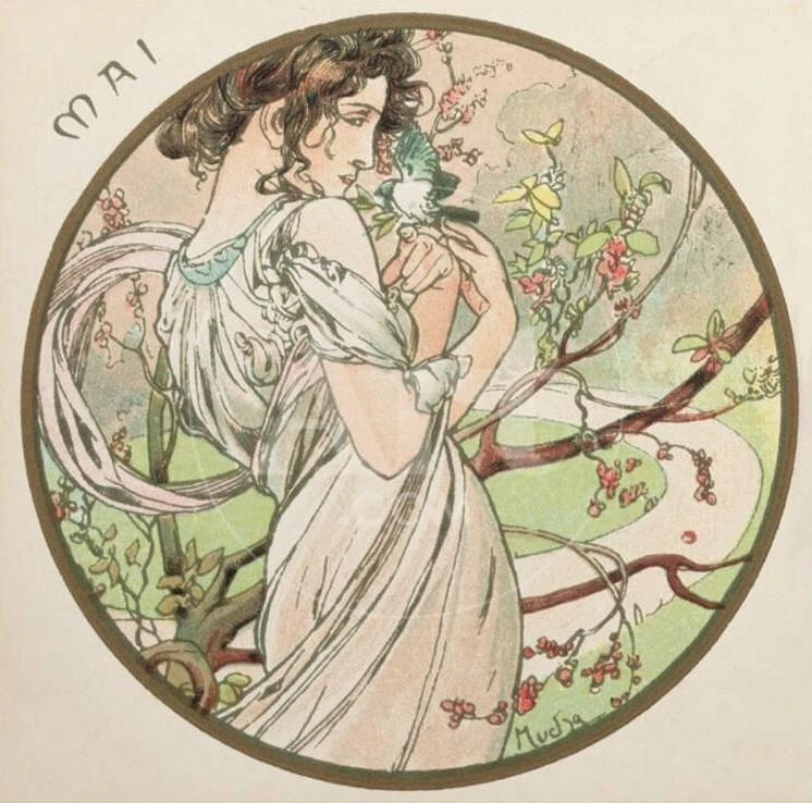 配图来自捷克插画大师 穆夏 Alphonse Maria Mucha（1860—1939)的1月插画。