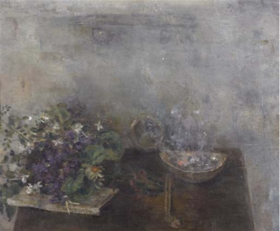 <Bodegón con violetas>
布面油画，46.5 x 55.5 cm，1963
