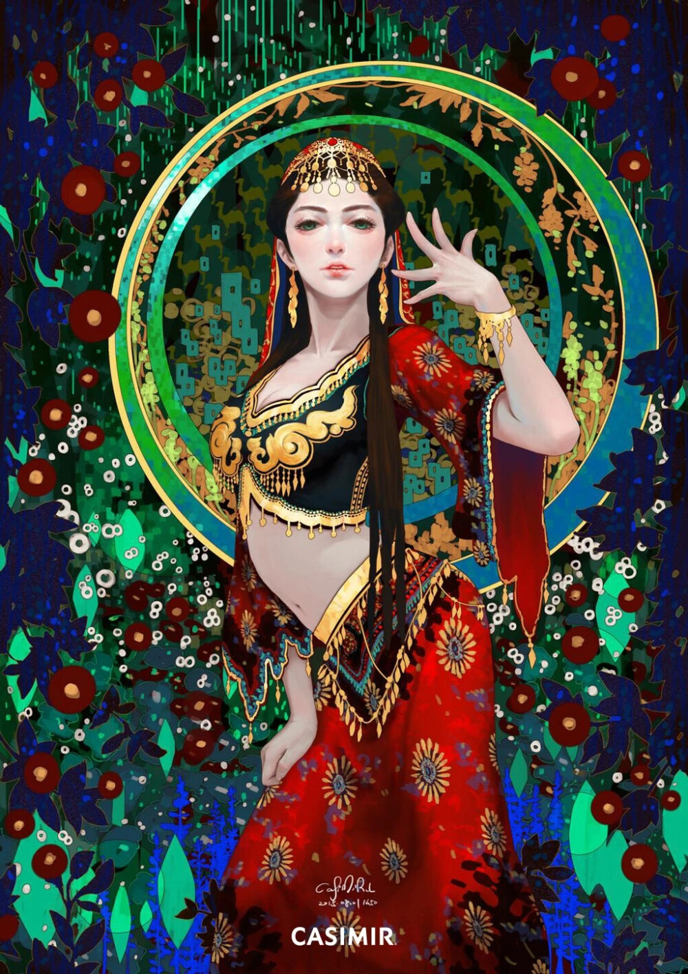 Casimir Lee是中国台湾插画艺术家，擅长女性主题新艺术插画主要以女性为主题，以华丽装饰性迷幻风格创作著称深深地吸引了许多人的喜爱。他的作品配色绚丽，平构与写实人体结合结合，大胆而富有张力，风格魔幻或神圣，仿佛坠入异次元世界，给人一种视觉的饕餮之宴。