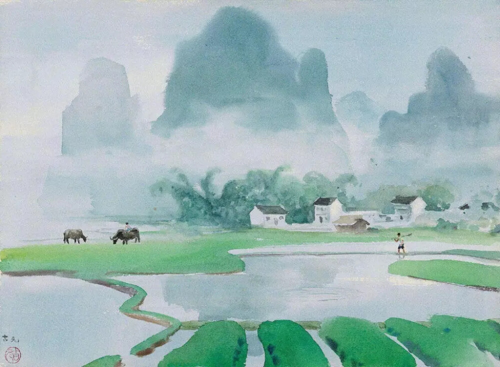 中国画家 古元（1919--1996）一组水墨绘画
