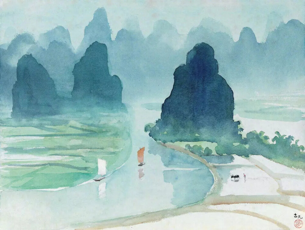 中国画家 古元（1919--1996）一组水墨绘画
