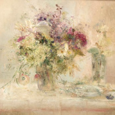 <Jarrón de flores>
木板油画，45 x 45 cm，1966
