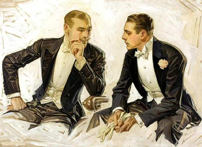 美国插画艺术家 Joseph Christian Leyendecker（1874 年 3 月 23 日 - 1951 年 7 月 25 日）出生于德国，他是 20 世纪初最杰出的插画艺术家之一。他一生绘制了很多海报、书籍和广告插图，就1896 年至 1950 年间，他画了 400 多本杂志封面，仅《周六晚报》就为其绘制了 322 张封面，并为其内页绘制了许多广告插图。他的成就在当时无人能及，几乎引导了现代杂志插图设计的整个理念导向。