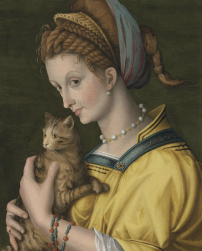 弗朗西斯科·巴基亚卡（Francesco Bacchiacca），《抱猫年轻女子肖像》（1525 年）。