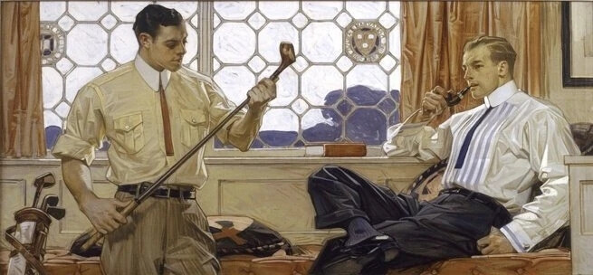 美国插画艺术家 Joseph Christian Leyendecker（1874 年 3 月 23 日 - 1951 年 7 月 25 日）出生于德国，他是 20 世纪初最杰出的插画艺术家之一。他一生绘制了很多海报、书籍和广告插图，就1896 年至 1950 年间，他画了 400 多本杂志封面，仅《周六晚报》就为其绘制了 322 张封面，并为其内页绘制了许多广告插图。他的成就在当时无人能及，几乎引导了现代杂志插图设计的整个理念导向。