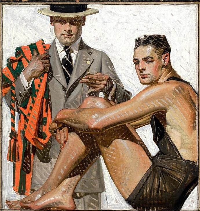 美国插画艺术家 Joseph Christian Leyendecker（1874 年 3 月 23 日 - 1951 年 7 月 25 日）出生于德国，他是 20 世纪初最杰出的插画艺术家之一。他一生绘制了很多海报、书籍和广告插图，就1896 年至 1950 年间，他画了 400 多本杂志封面，仅《周六晚报》就为其绘制了 322 张封面，并为其内页绘制了许多广告插图。他的成就在当时无人能及，几乎引导了现代杂志插图设计的整个理念导向。