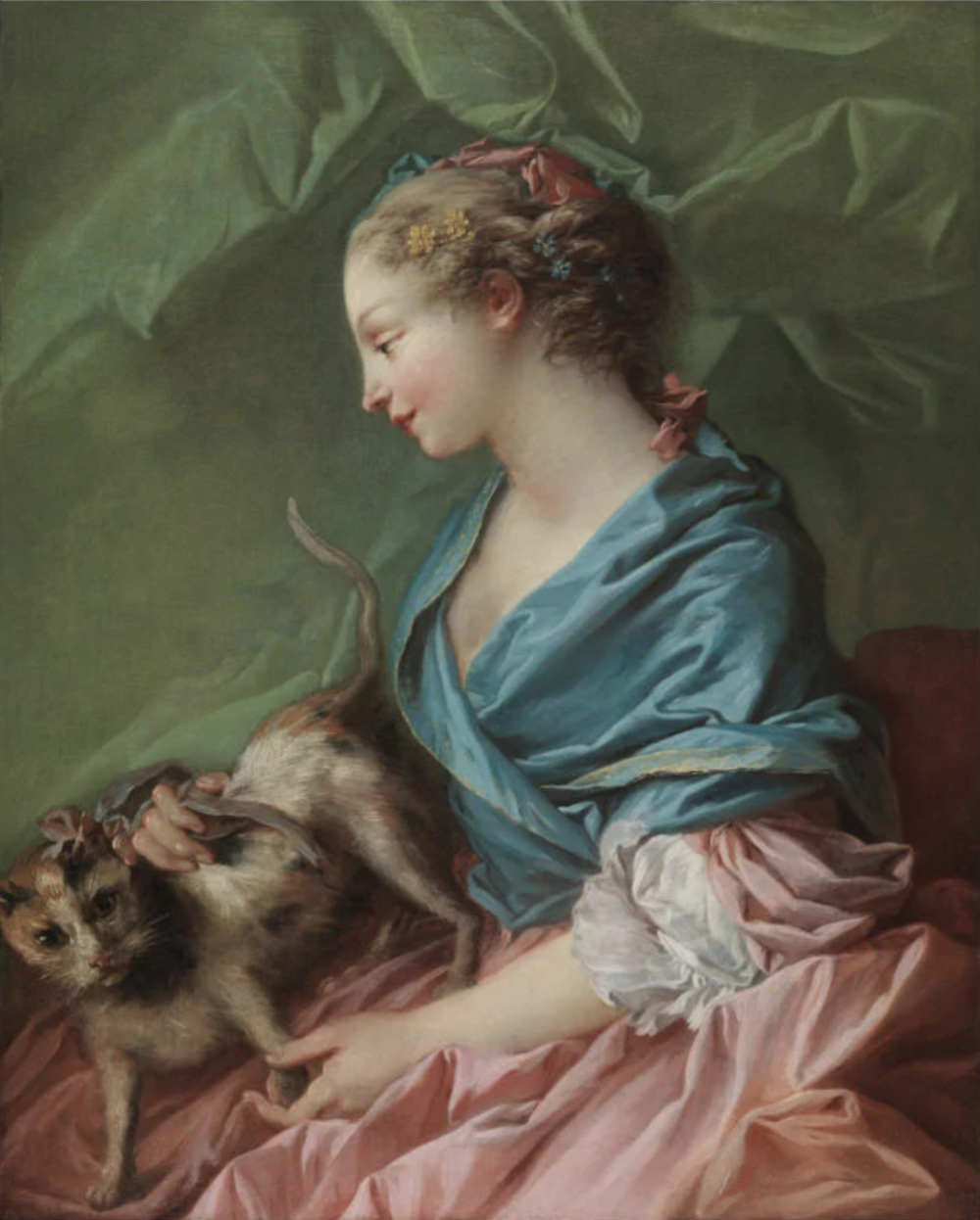 弗朗索瓦·布歇 (François Boucher)，《女人与猫（危险的爱抚）》（约 1731-1735 年）。 旧金山荣誉军团收藏。
