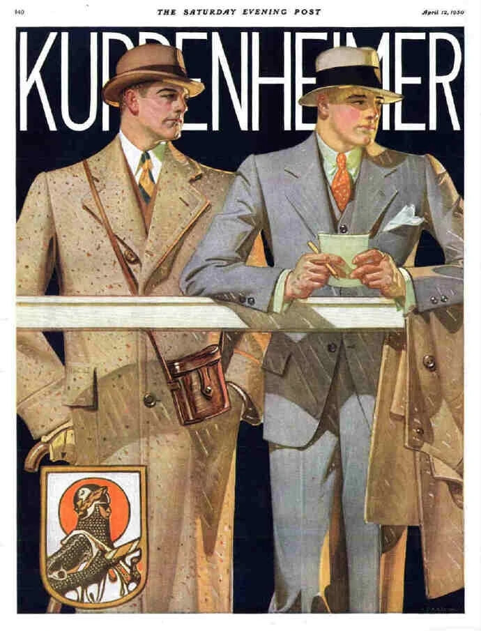 美国插画艺术家 Joseph Christian Leyendecker（1874 年 3 月 23 日 - 1951 年 7 月 25 日）出生于德国，他是 20 世纪初最杰出的插画艺术家之一。他一生绘制了很多海报、书籍和广告插图，就1896 年至 1950 年间，他画了 400 多本杂志封面，仅《周六晚报》就为其绘制了 322 张封面，并为其内页绘制了许多广告插图。他的成就在当时无人能及，几乎引导了现代杂志插图设计的整个理念导向。