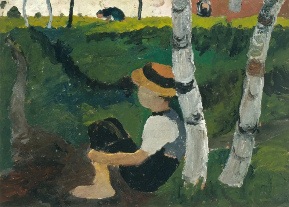 Paula Modersohn-Becker：Boy on the way under birch trees，1900 年