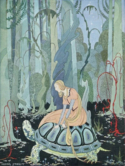 以下这些插画是美国插画艺术家 Virginia Frances Sterrett （1900–1931）在19岁时为《Old French Fairy Tales》（法国古老童话） 一书创作的插图。