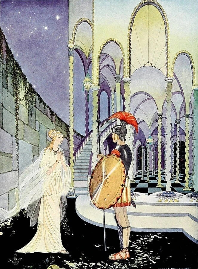 以下这些插画是美国插画艺术家 Virginia Frances Sterrett （1900–1931）在19岁时为《Old French Fairy Tales》（法国古老童话） 一书创作的插图。