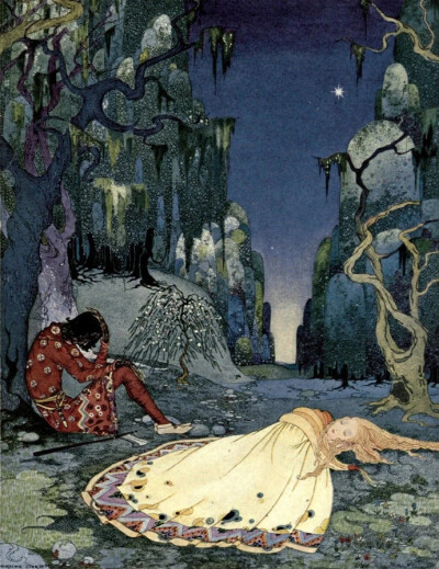 以下这些插画是美国插画艺术家 Virginia Frances Sterrett （1900–1931）在19岁时为《Old French Fairy Tales》（法国古老童话） 一书创作的插图。