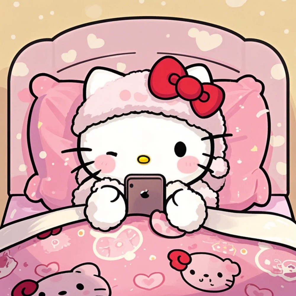 Hello Kitty 头像 冬季 冬天 休假 宅在家 暖洋洋 玩手机 躺被窝