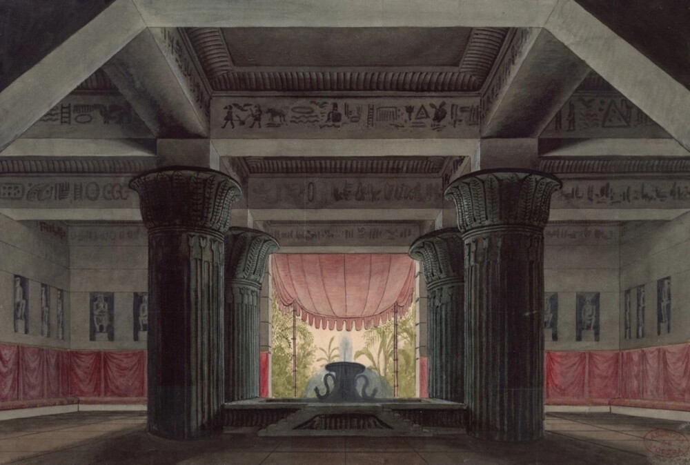 19世纪德国画家Karl Friedrich Schinkel为莫扎特歌剧《魔笛》设计的舞台布景 
