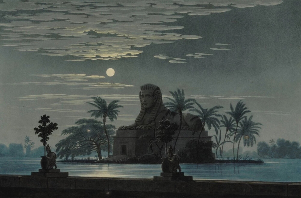 19世纪德国画家Karl Friedrich Schinkel为莫扎特歌剧《魔笛》设计的舞台布景 
