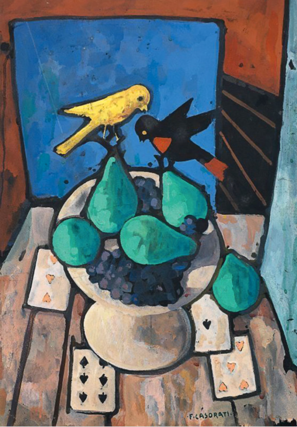 Still life with two small birds
1956, tempera on cardboard
