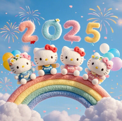 Hello Kitty头像 微信头像 QQ头像 毛毡 公仔 软绵绵 2025新年快乐 彩虹 烟花 跨年