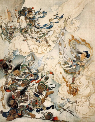 1955年连环画大师刘继卣用半年多的时间，独居画室，闭门谢客，夜以继日，废寝忘食，自行横思创作的一部经典艺术品《闹天宫》插图。
